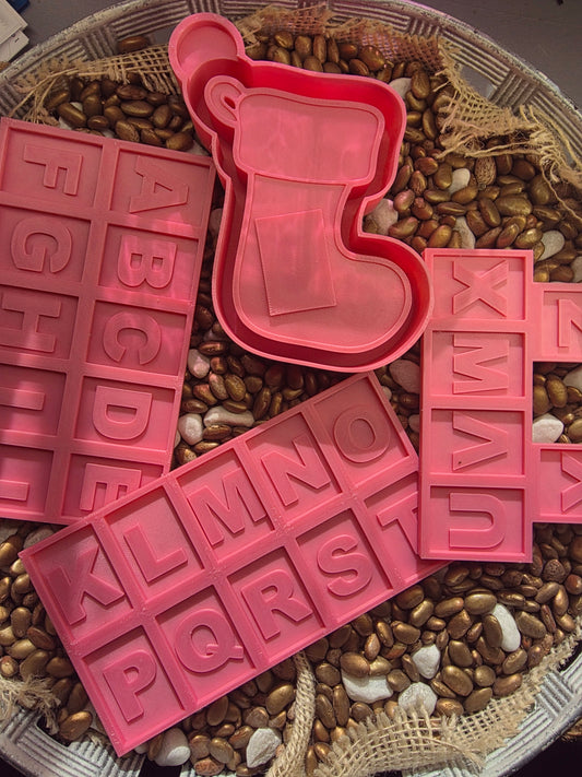 2239- Stocking and Letter Freshie Mold |  Silicone Mold for Freshies & Vent Clips