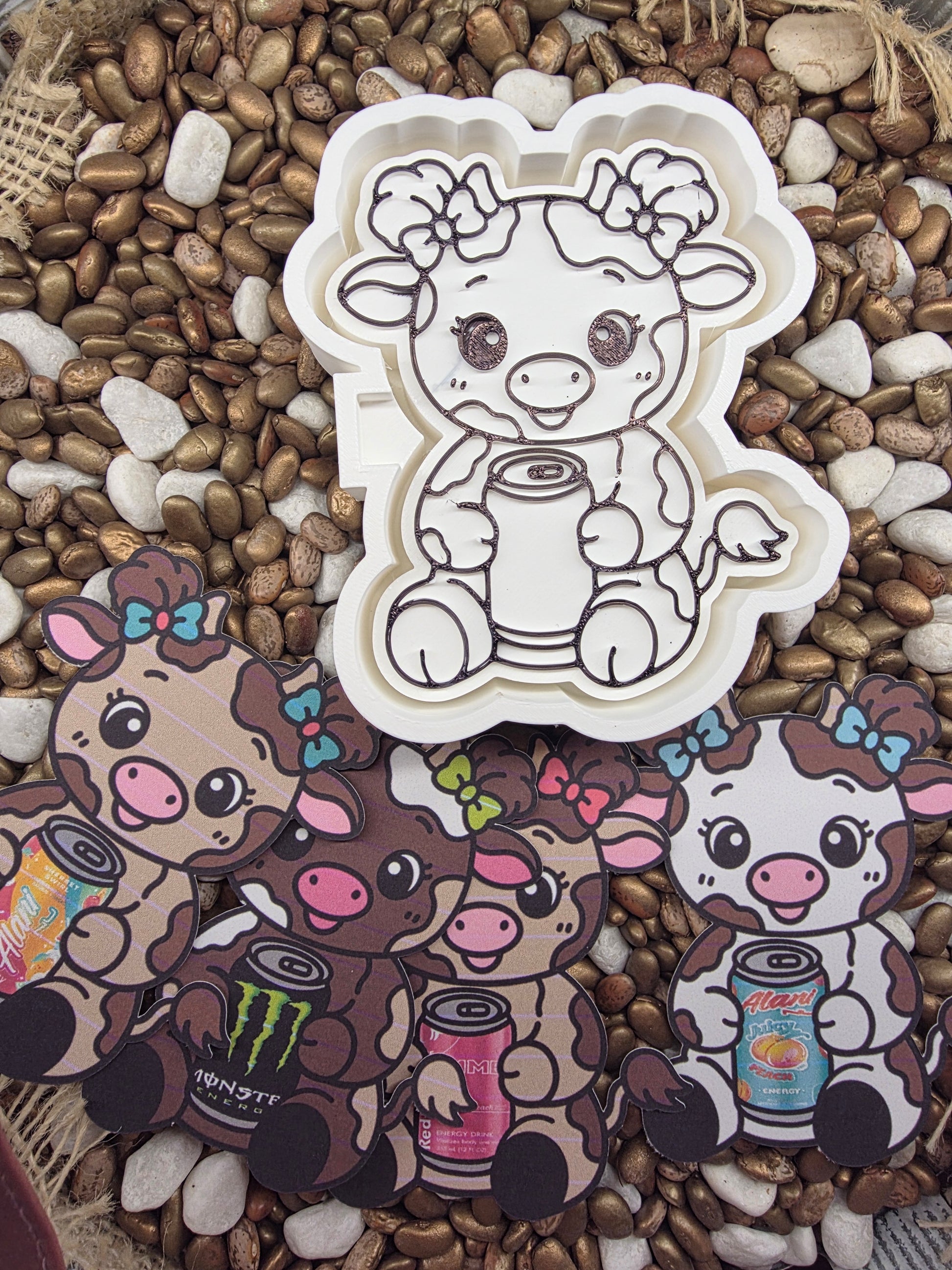  Cow with Soda can Freshie Mold and/ or Card Stock inserts