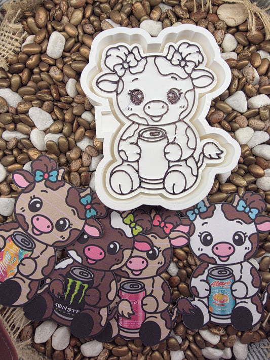  Cow with Soda can Freshie Mold and/ or Card Stock inserts