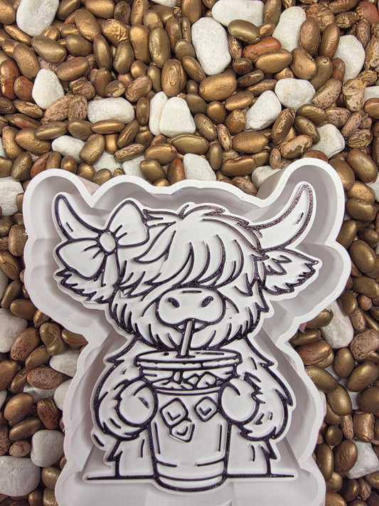 Highland Cow with Iced Coffee Cup Freshie Mold